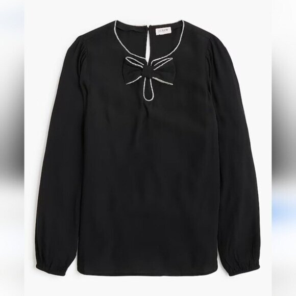 J. Crew Long Sleeve Viscose Jeweled bow top size XS - Picture 1 of 8